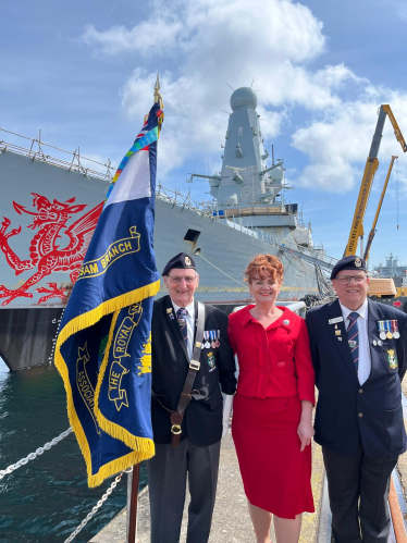 Sarah Atherton MP in front of HMS Dragon
