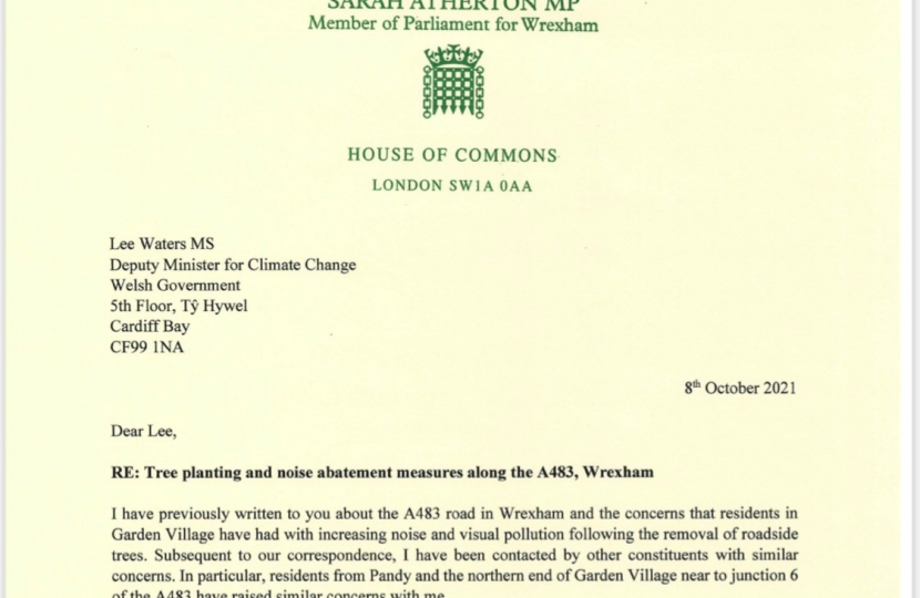 Letter from Sarah Atherton concerning the A483