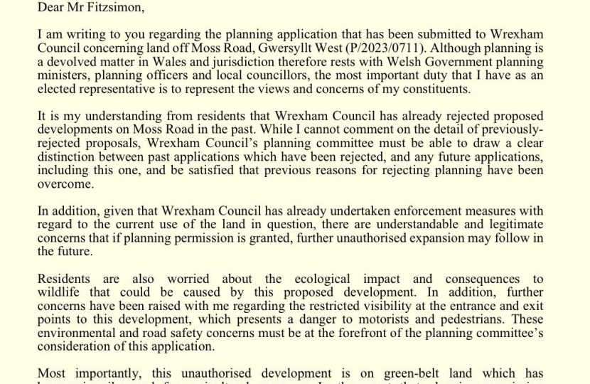 SA Letter to Wrexham Council